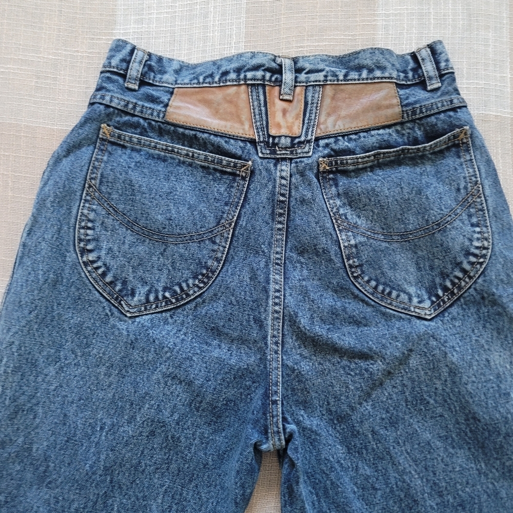 Vintage Western Coastal Cowgirl Alt Leather Trimmed High Rise Denim Mom Jeans - Picture 12 of 14